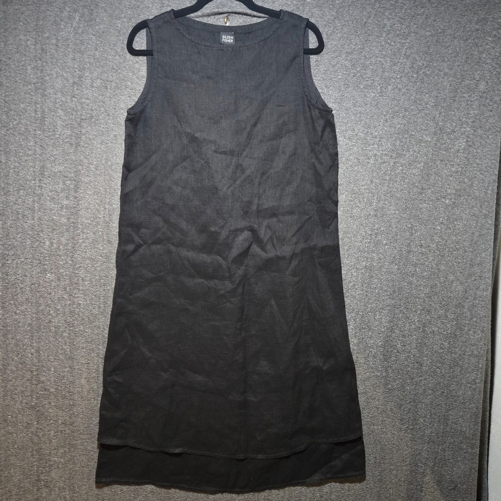 Eileen Fisher Organic Irish Linen Dress Black Medium Capsule Minimalist Midi